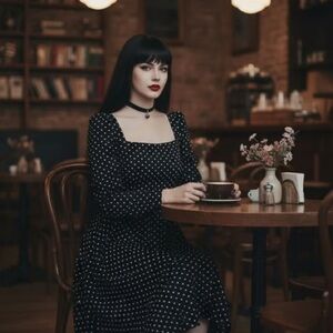 Lulu's Black and White Polka Dot Long Sleeve Dress M